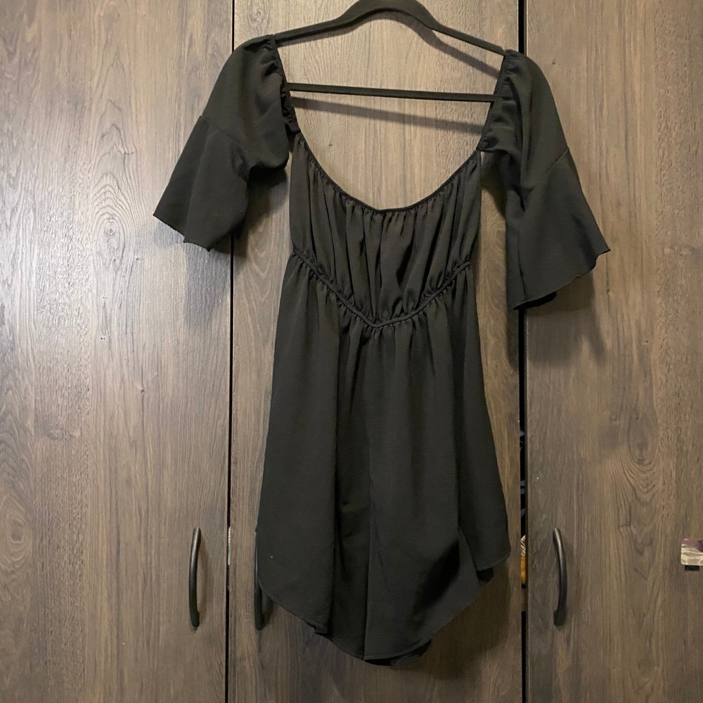 Womens Large Black Off The Shoulder Romper Bell Sleeve Romper Boho Short Shein